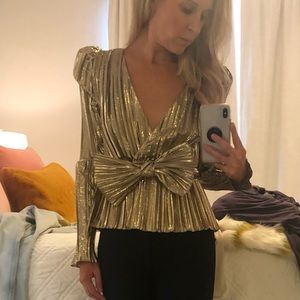 DANNIJO Gold Metallic Long Sleeve Blouse XS